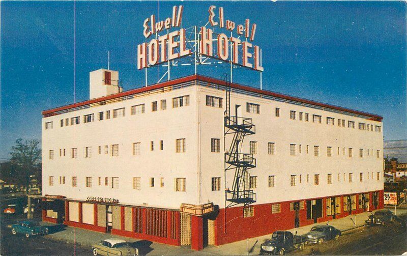 Autos Hotel Elwell 1950s Las Vegas Nevada roadside Gillick postcard 7698
