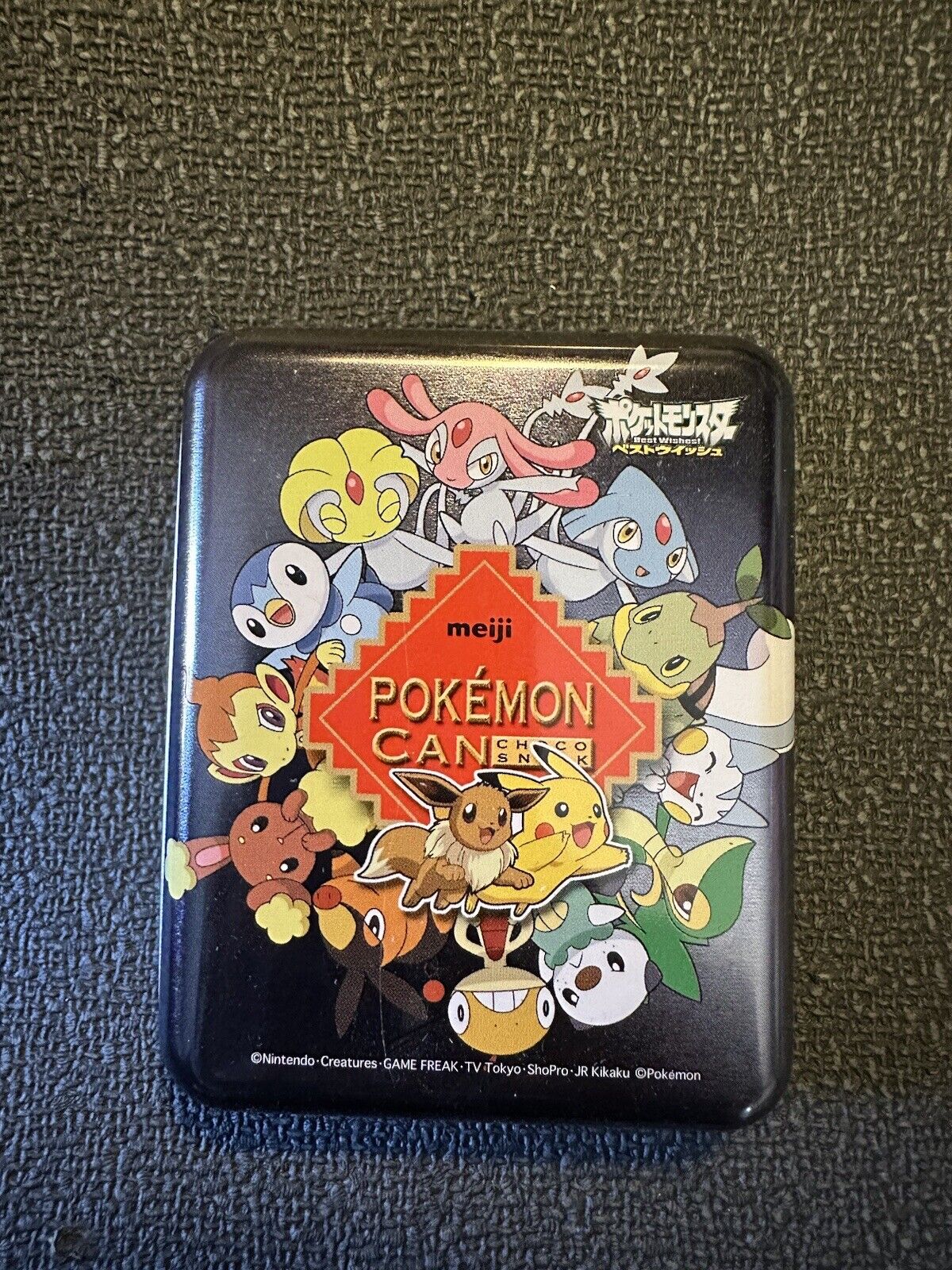 Pokemon Meiji Japan Choco Snack Tin Box Best Wishes Azelf Scraggy Snivy Piplup