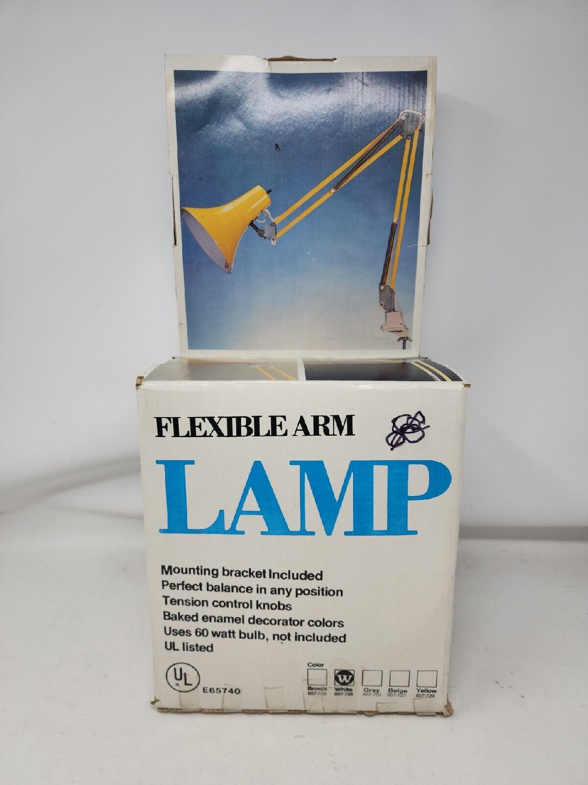 NOS Vintage Luxo Task Lamp Articulated Flexible Arm & Clamp - White w/Box