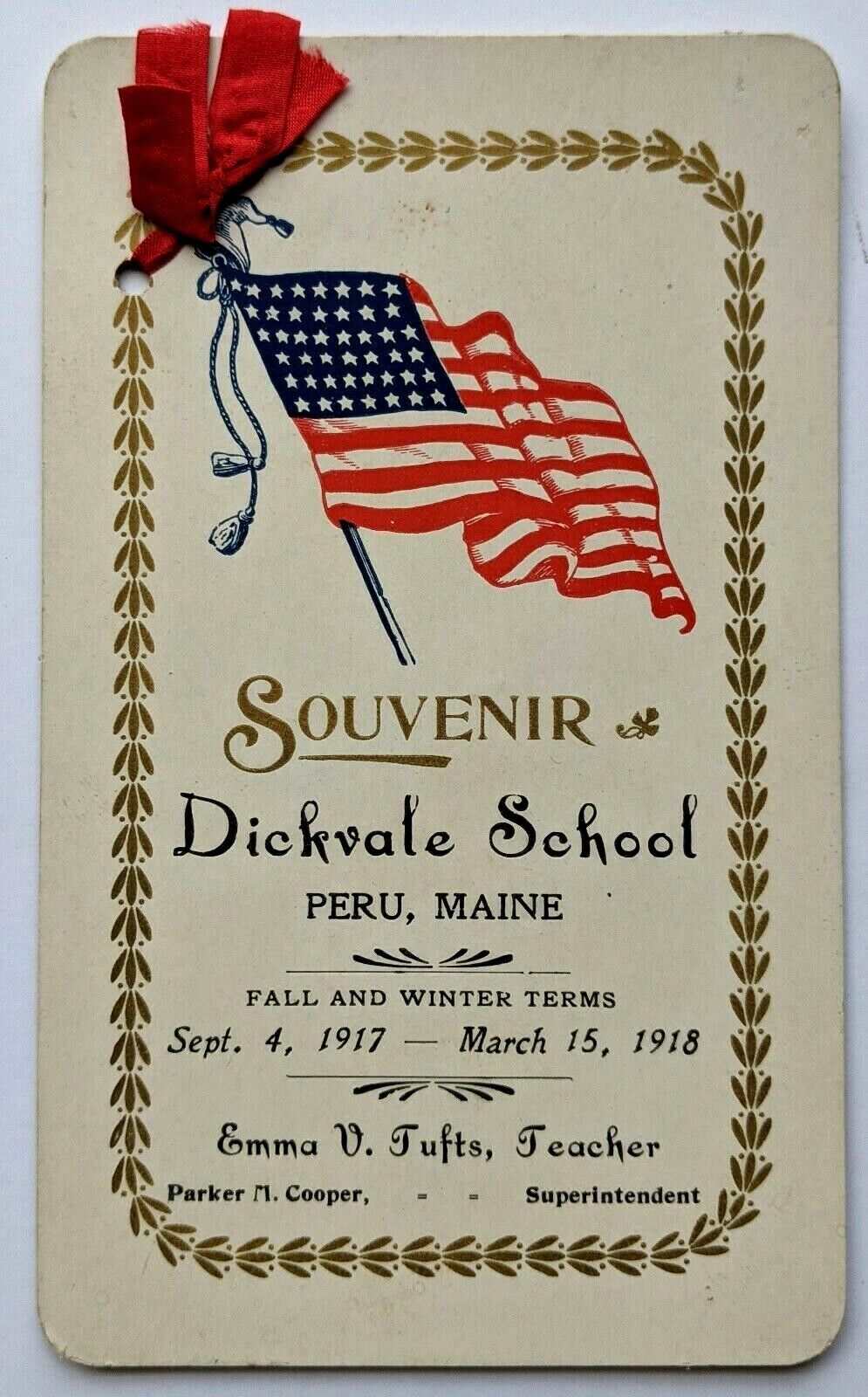 1917-18 Peru Maine ME Dickvale School Class Roster American Flag Pamphlet Oxford