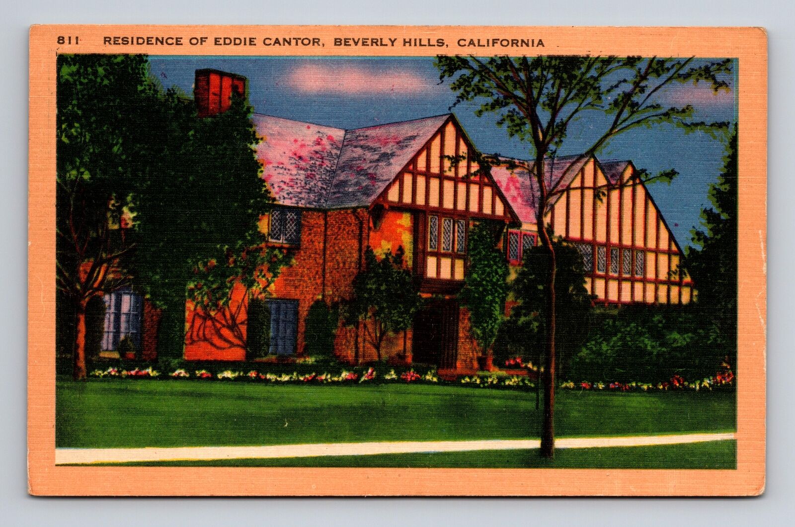 Linen Postcard Beverly Hills CA California Residence of Eddie Cantor