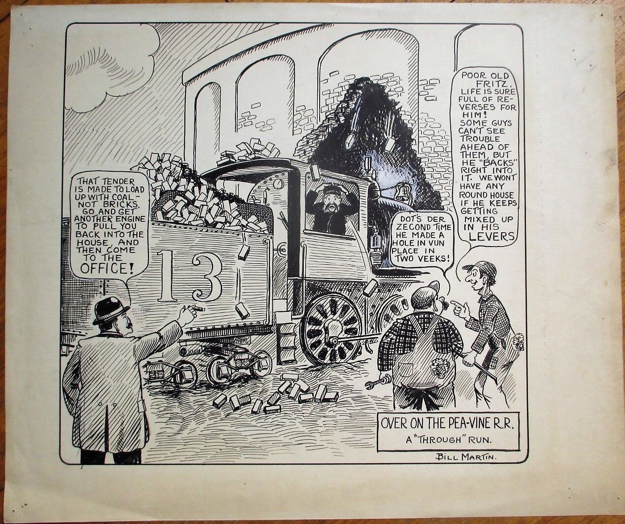 Peavine Railroad Workers 1920s Bill Martin/Artist-Signed ORIGINAL ART Cartoon