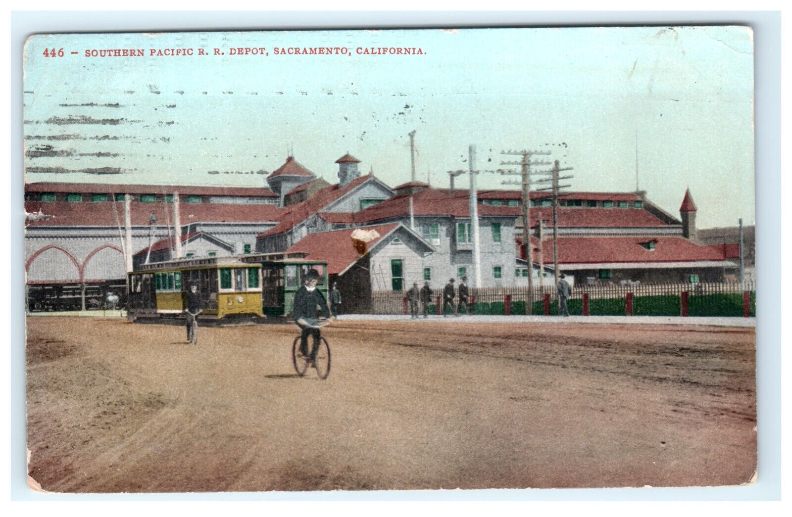 1907 Southern Pacific Railroad Depot Sacramento CA, California Early Postcard