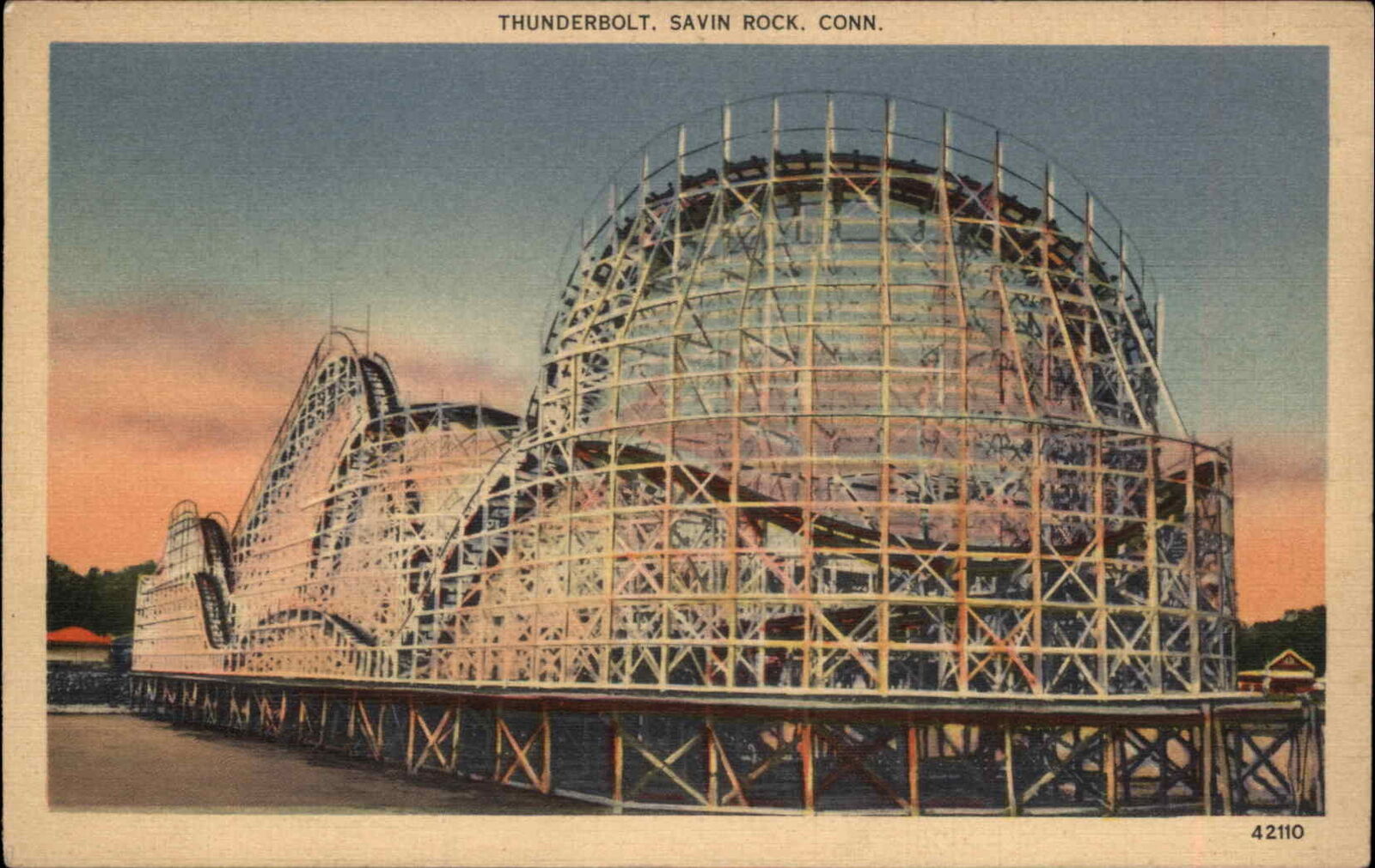 Savin Rock Connecticut CT Thunderbolt Roller Coaster Linen Vintage Postcard