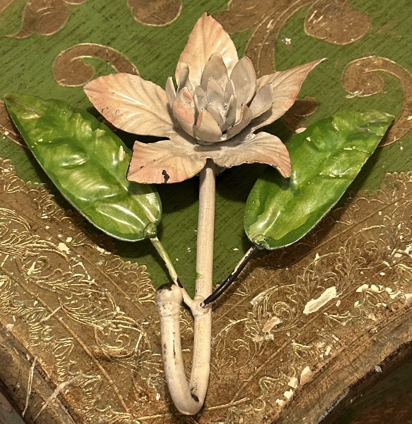 Vintage Italian Tole Chippy Metal Flower  Hook