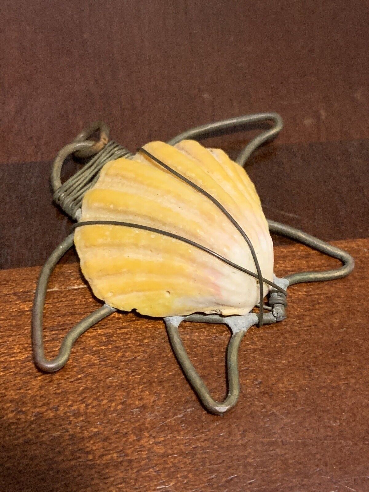 Large Hawaiian Sunrise Shell Wire Wrapped Turtle Pendant