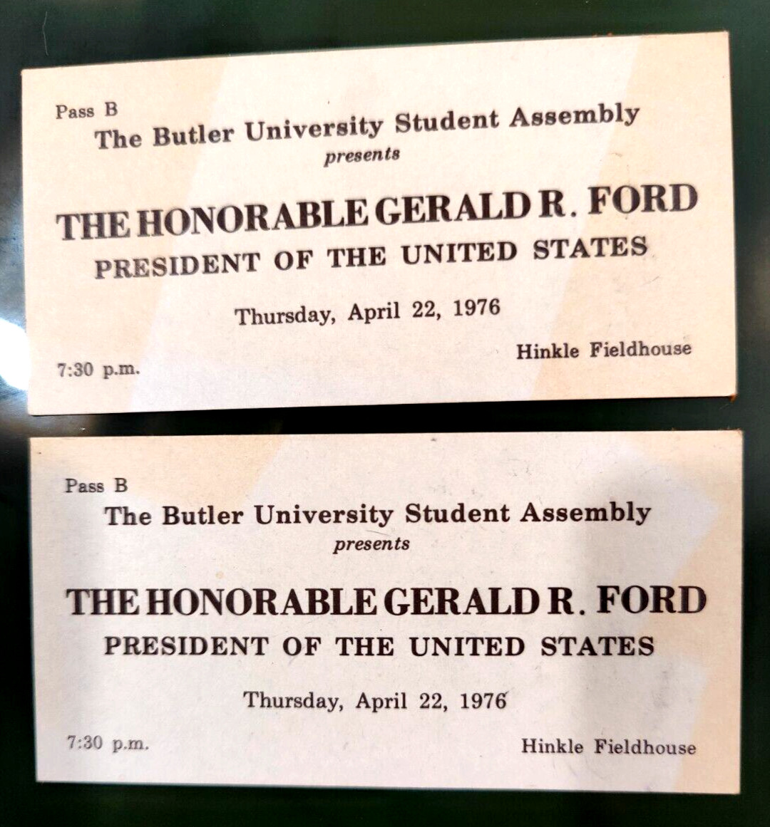 1976 President Gerald Ford Butler University Student Assembly 2 Tickets