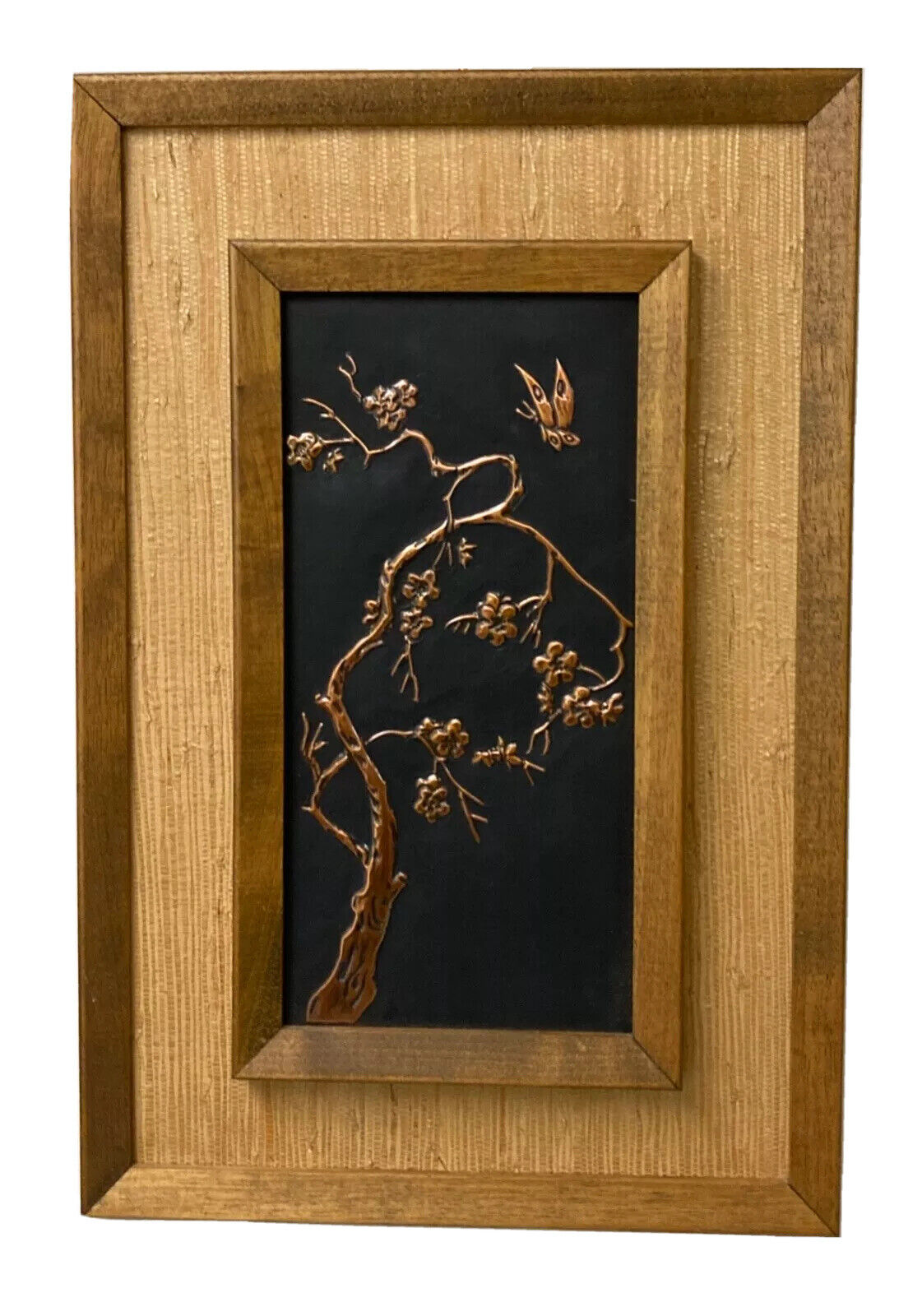 Copper Relief Wall Art Hand Tooled Mid Century Cherry Blossoms 1970's Retro Boho