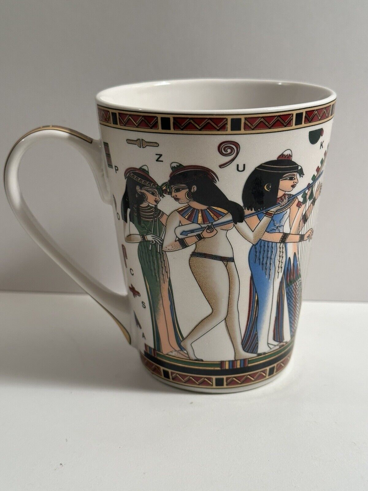 Egyptian Coffee Mug Porcelain Pharaoh Type Drawings 12oz Made In Egypt