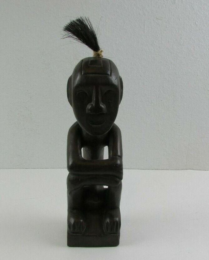 African Wood Sitting Happy Smiling Man (H-1)