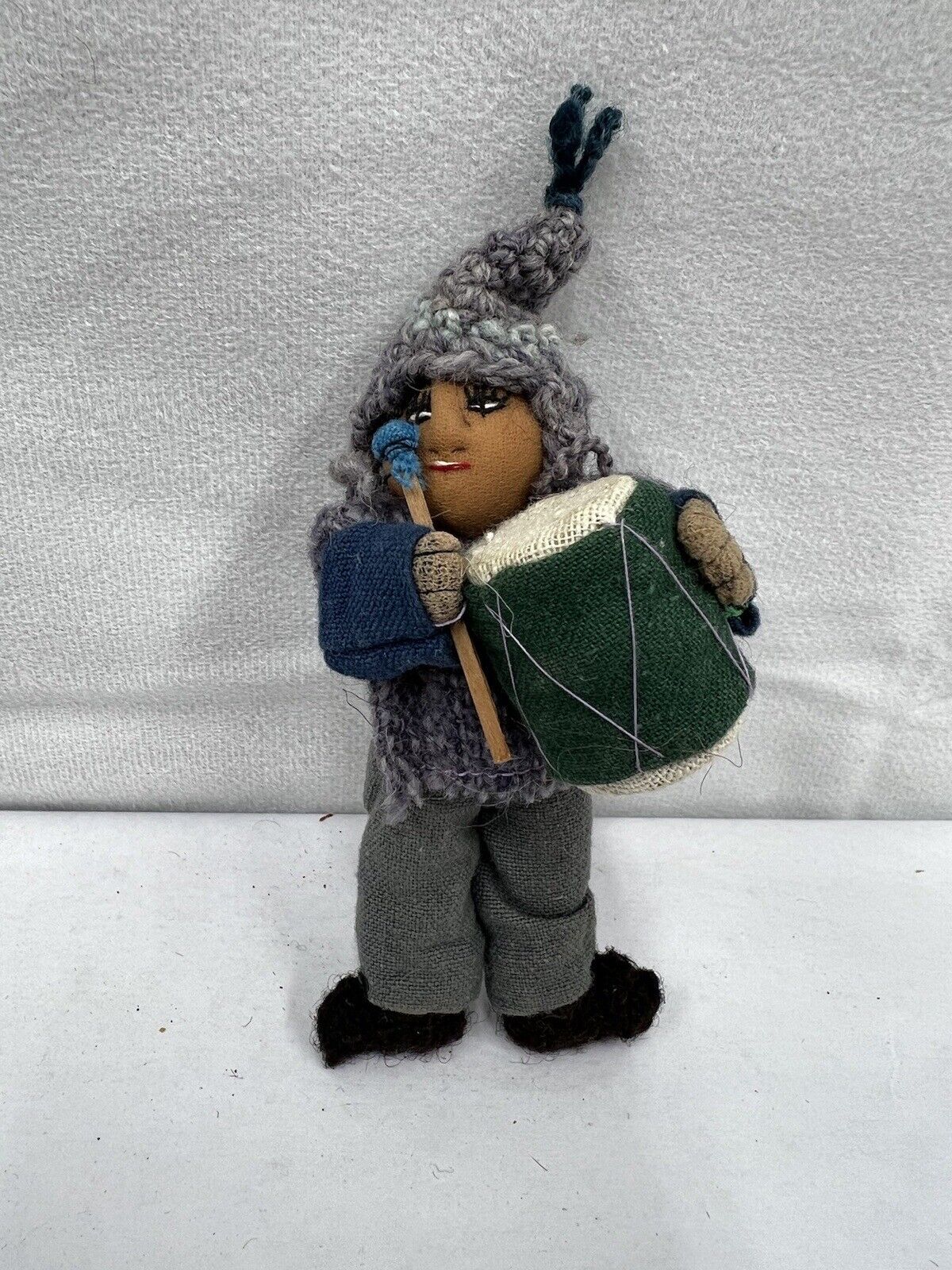 Vintage Doll Figure South America Peru Drum Boy 4” Handmade