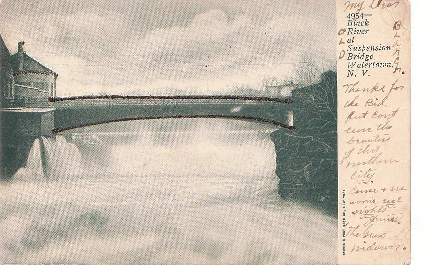  Postcard Black River Suspension Bridge Watertown NY