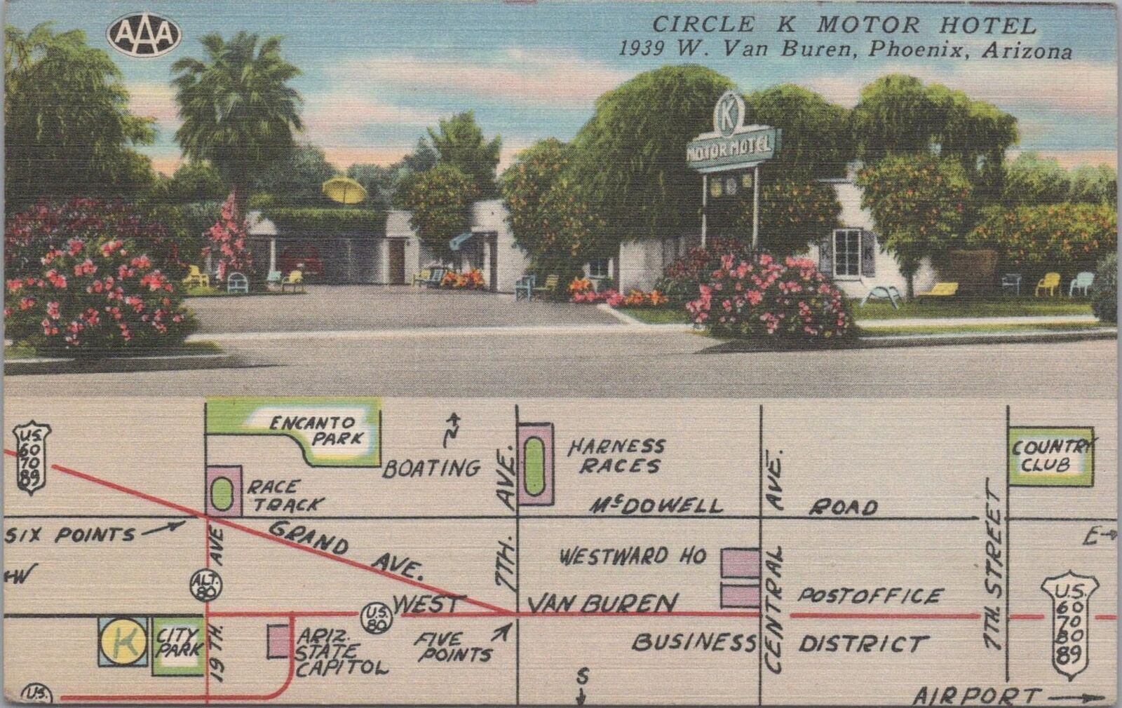 Postcard Circle K Motor Hotel Phoenix AZ 