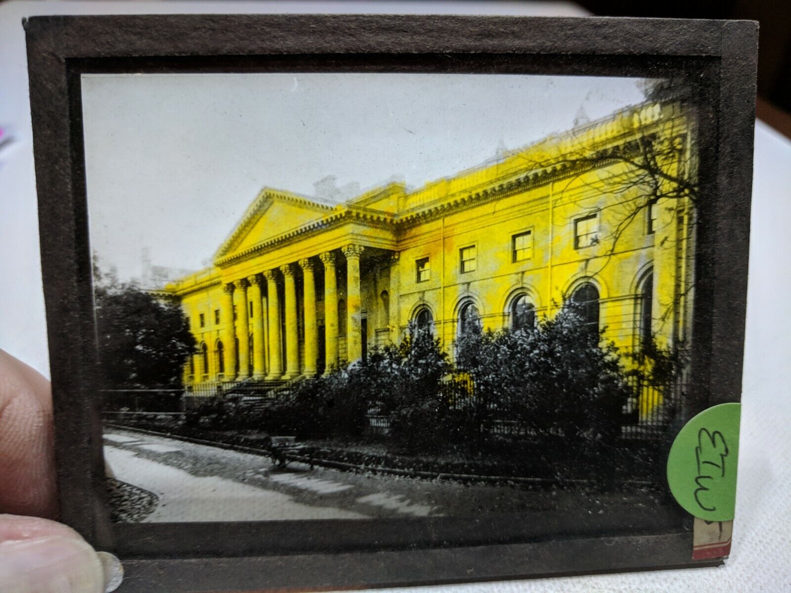 HISTORIC Glass Magic Lantern Slide EIW government building painted gold