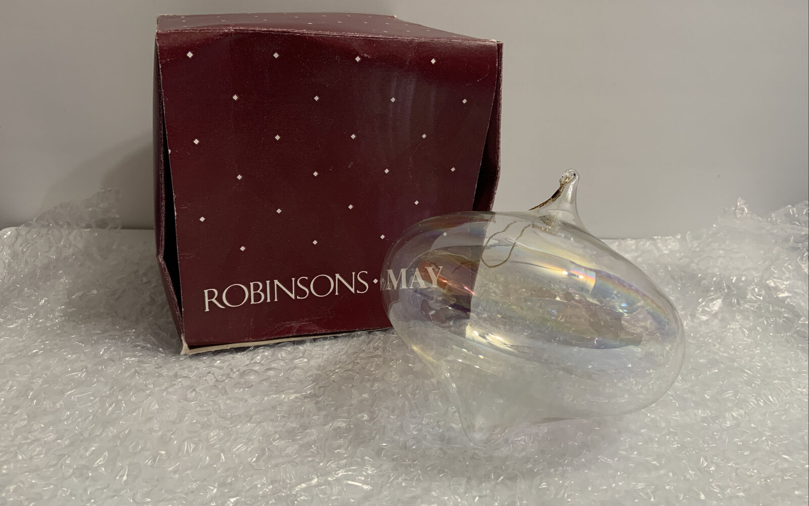 Vintage Robinson\'s May Christmas Ornament Large Clear Glass Xmas