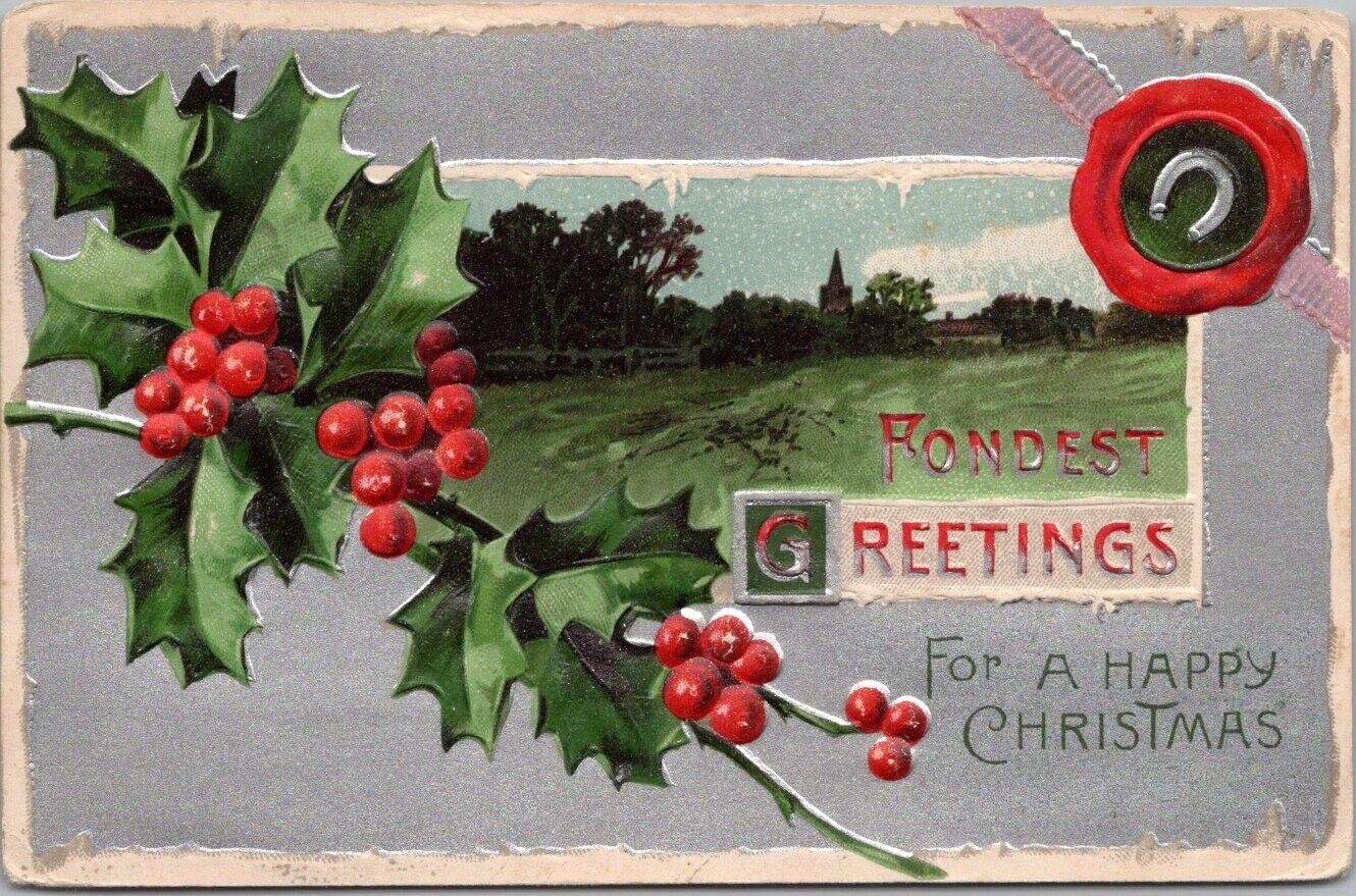 Vintage HAPPY CHRISTMAS Embossed Postcard \