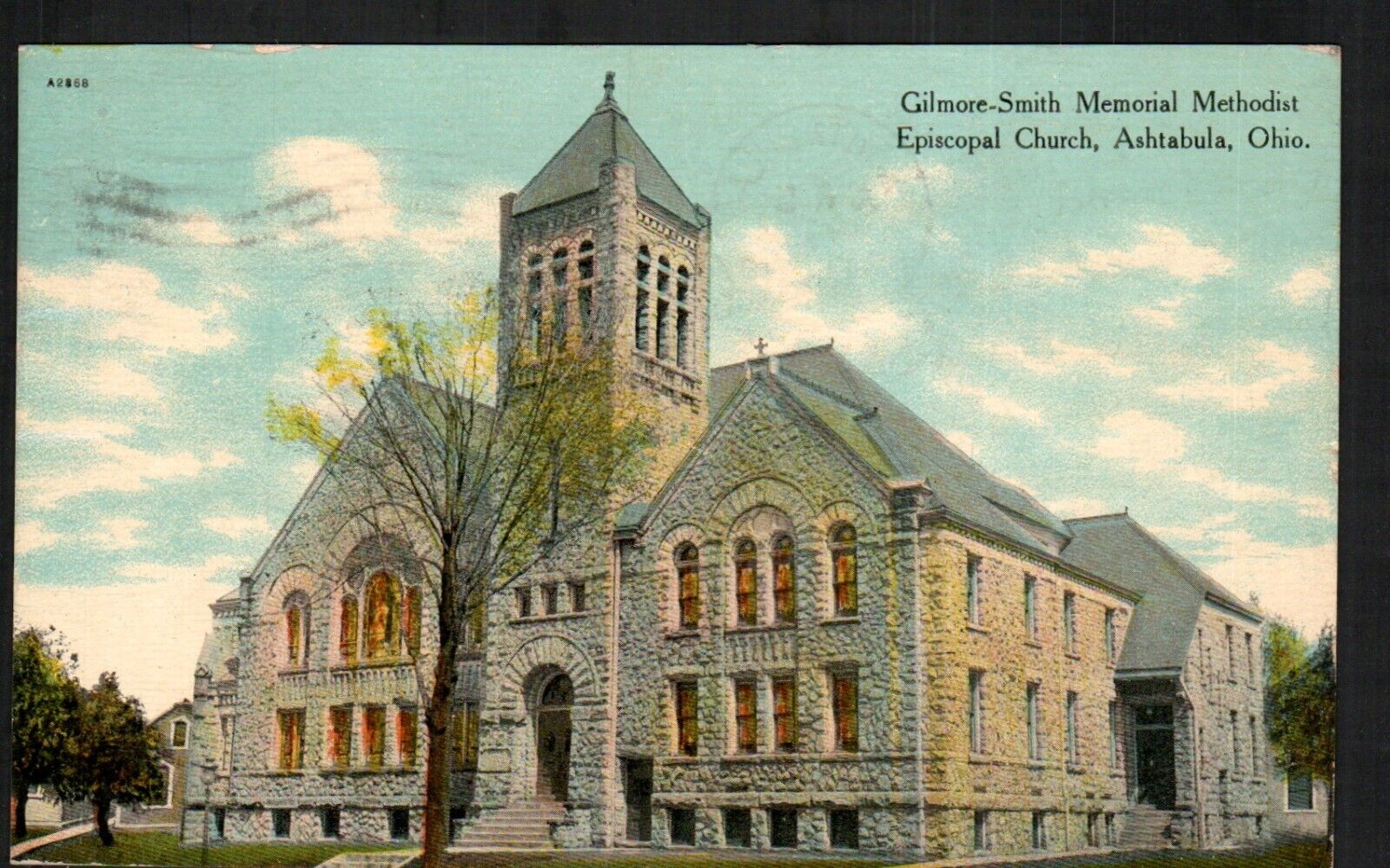Old Postcard Memorial Methodist Episcopal Church Ashtabula OH 1910 Cancel