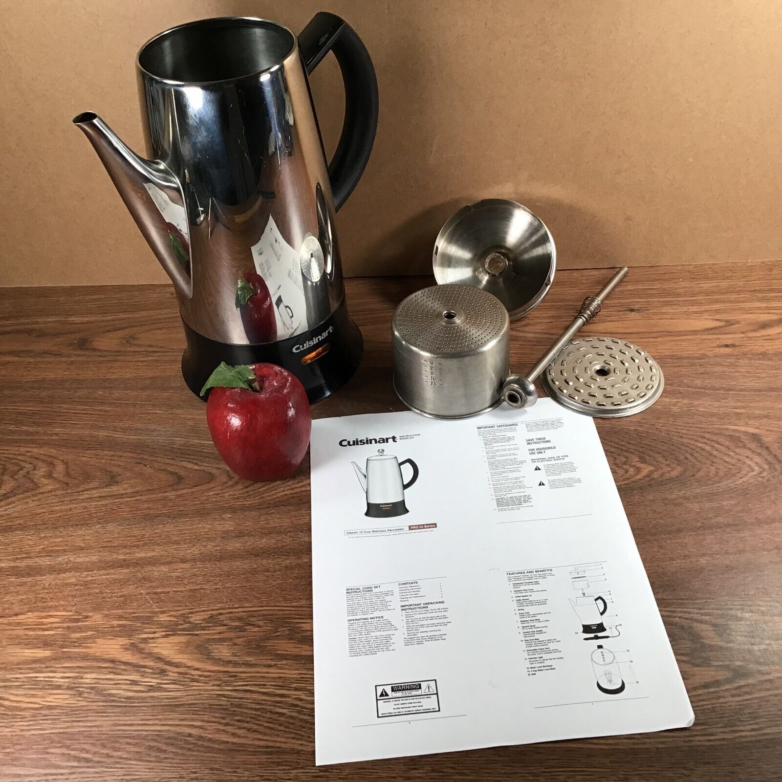 Vintage Cuisinart Electric CLASSIC 12-CUP Stainless Percolator PLC-12 - Tested