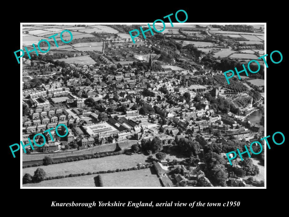 OLD 8x6 HISTORIC PHOTO OF KNARESBOROUGH ENGLAND AERIAL VIEW OF TOWN c1950