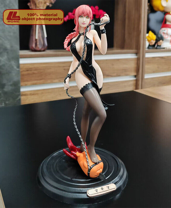 Anime Chainsaw Man Hot Girl Makima step on Pochita Figure Statue Toy Gift