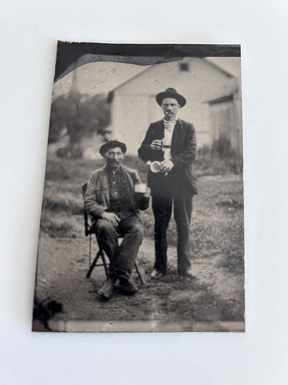 Rare Tintype Photo Two Men Pouring a Whiskey 