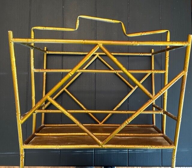 70's Vintage Faux Gold Metal Bamboo Variety Rack