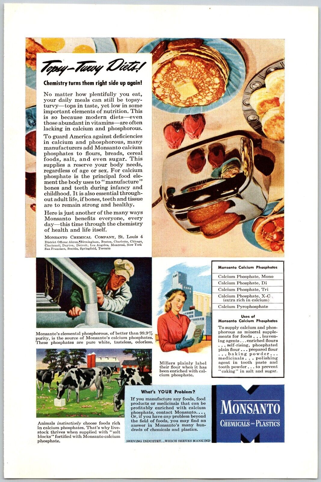 PRINT AD 1946 Monsanto Chemicals and Plastics Topsy Turvy Diets 6.75\