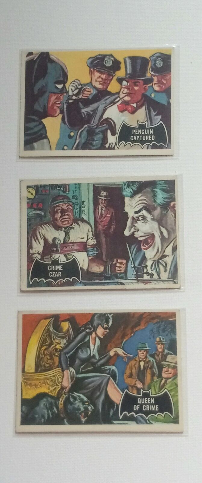 Batman 1966 Donruss Black Bat 3 Card Lot Joker Catwoman Penguin