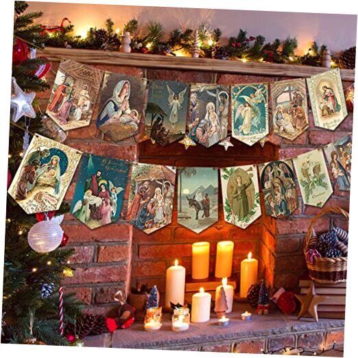 Christmas Decorations Vintage Jesus Christmas Banner Holy Nativity Traditional 