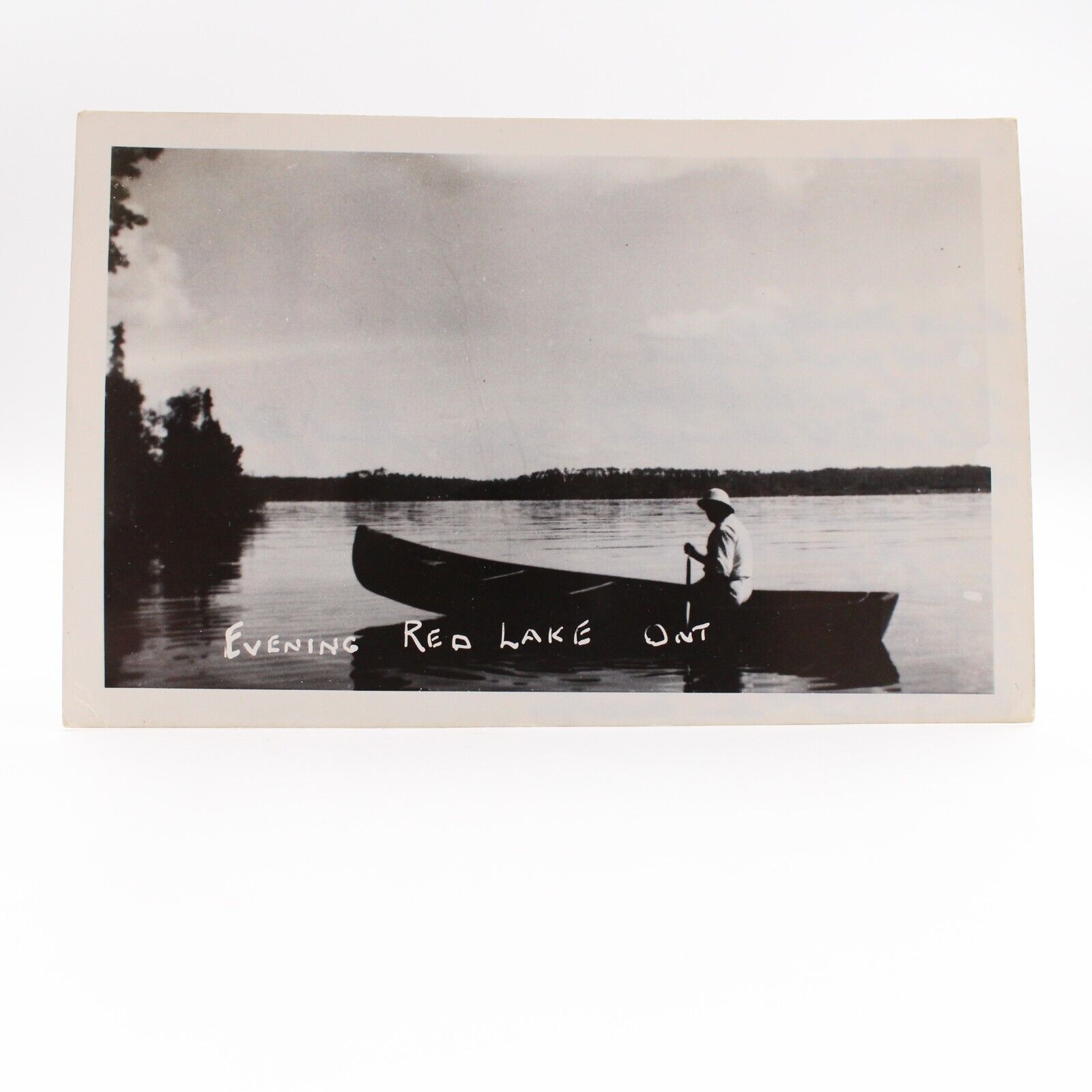 RPPC Evening on Red Lake Ontario Canada  Real Photo Posted 1954 Canoe