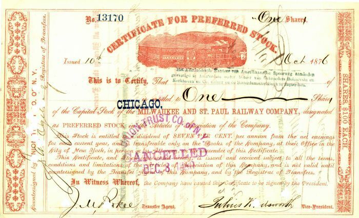 Chicago, Milwaukee and St. Paul Railway Co. - RED Preferred Type Stock Certifica