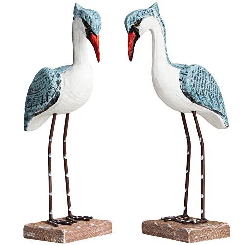 2pcs Wooden Seagull Figurine, Sea Bird Statue Ornaments Mediterranean Style f...