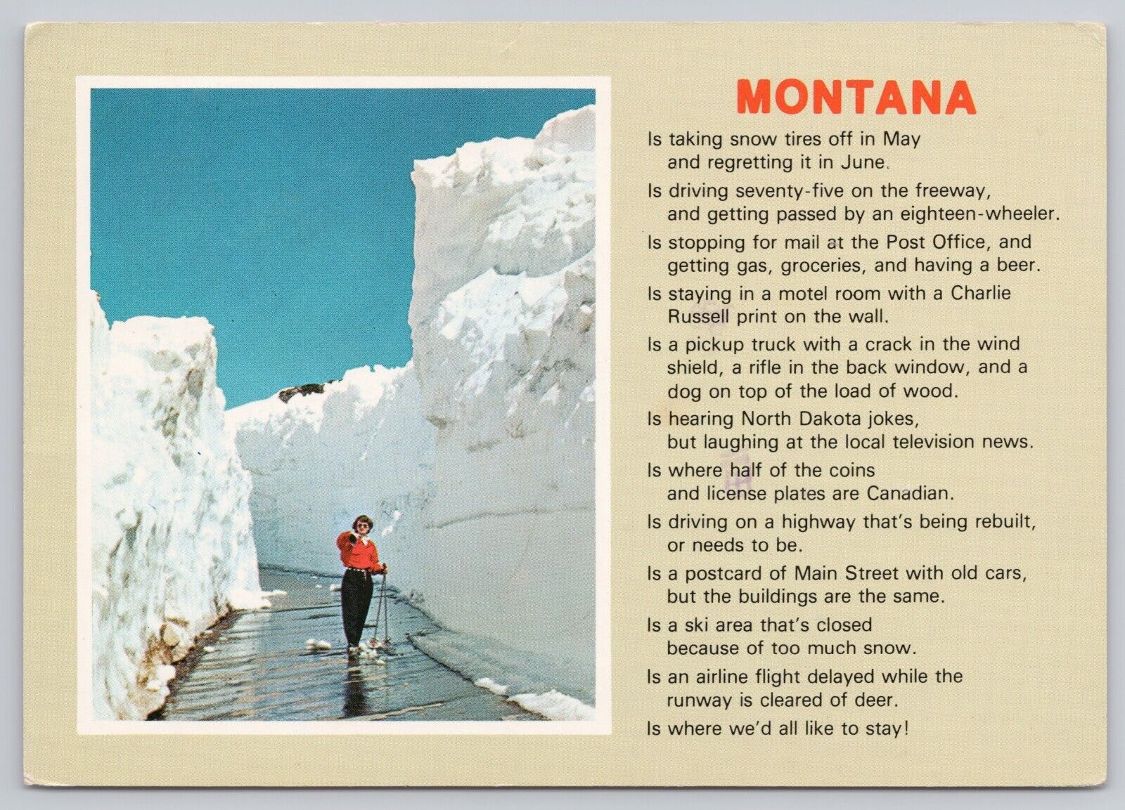 Missoula Montana, Huge Snow Banks Funny Poem, Vintage Postcard