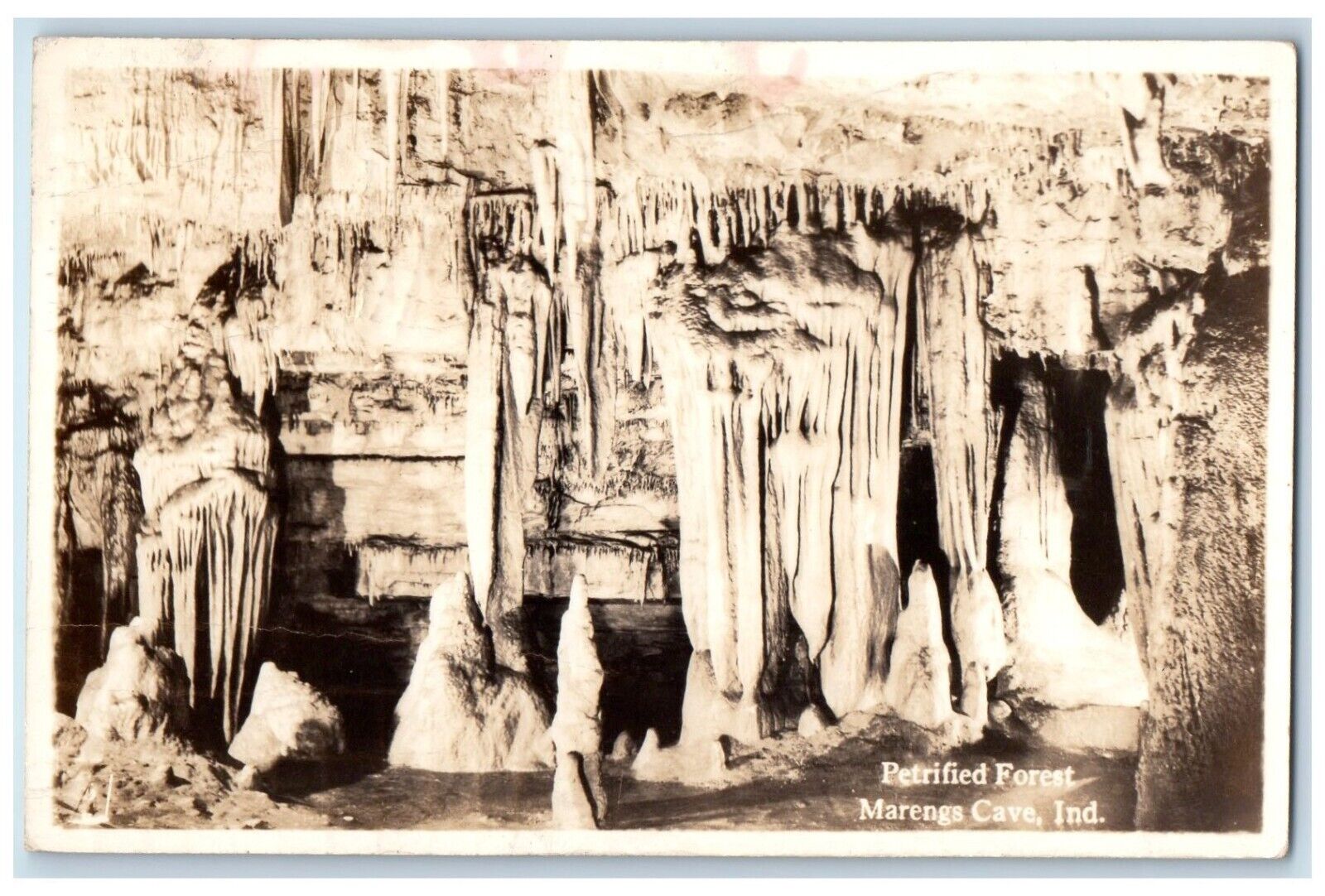 1941 Petrified Forest Stalactite Stalagmite Marengo Cave IN RPPC Photo Postcard