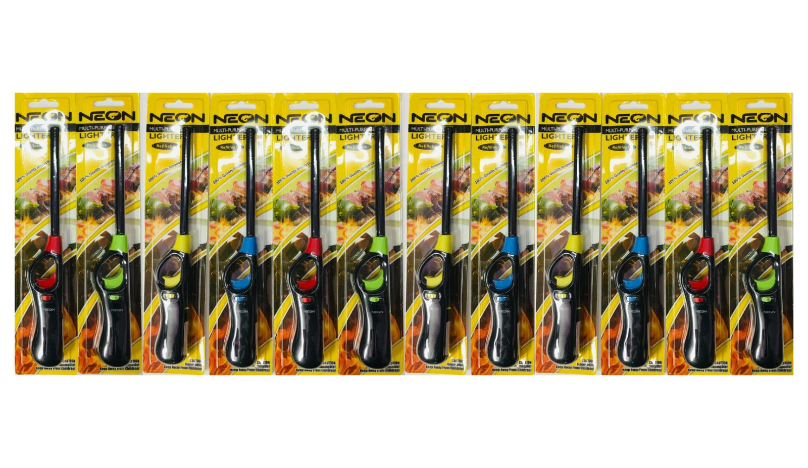 Neon Multi-purpose Refillable Lighters Fireplace Grill Gas Stove BBQ (12 Packs)