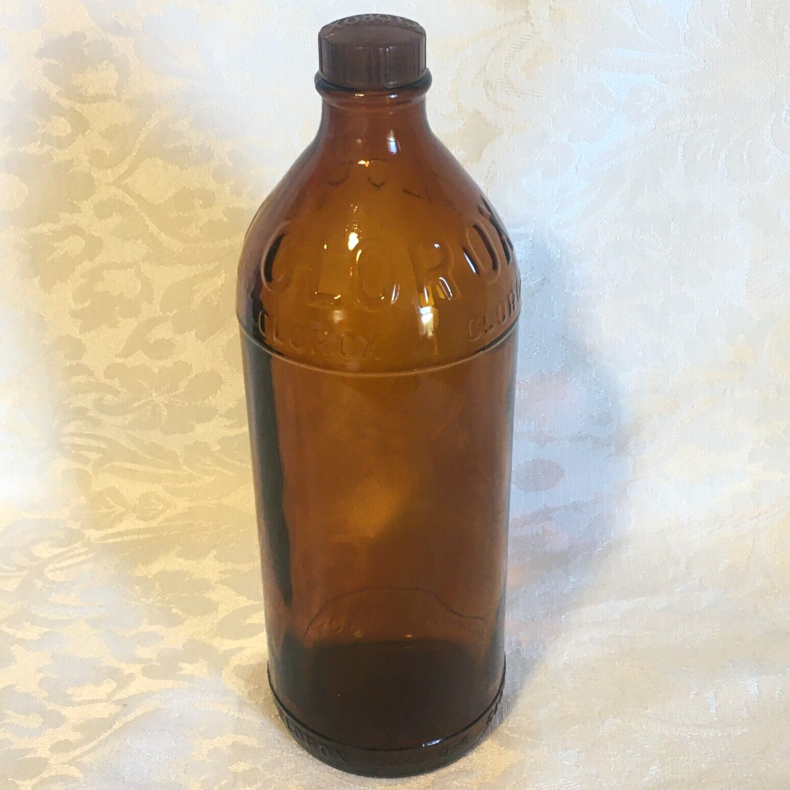 Vintage Brown/Amber Glass Clorox Bottle Pint 1930s Home Decor Vase