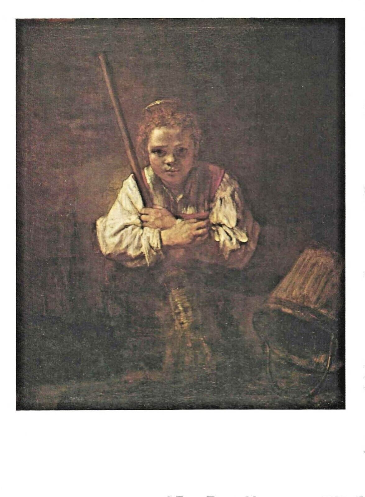 VTG Postcard Art Rembrandt van Ryn A Girl With A Broom National Gallery Of Art