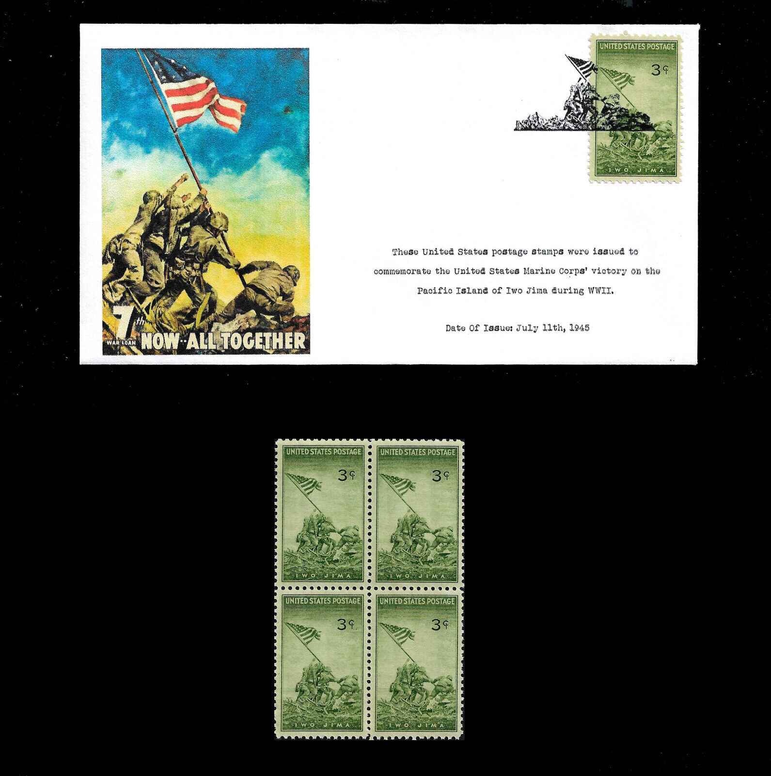 1945 U.S. Marines At Iwo Jima Postage Stamps Mint Post Office Fresh Condition