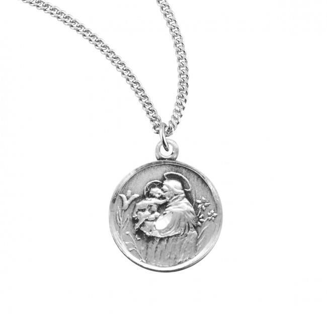 Engraved Saint Anthony Round Sterling Silver Medal Size 0.6in x 0.5in