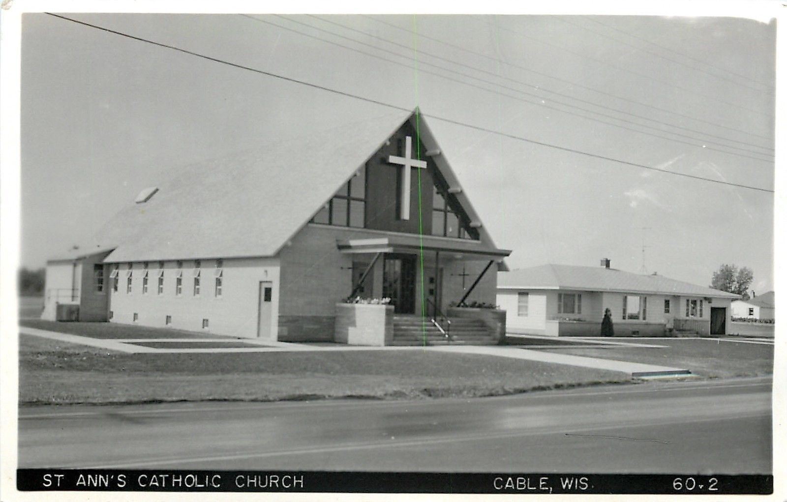 Cable Wisconsin~St Anns Catholic Church~House Next Door~1950s RPPC