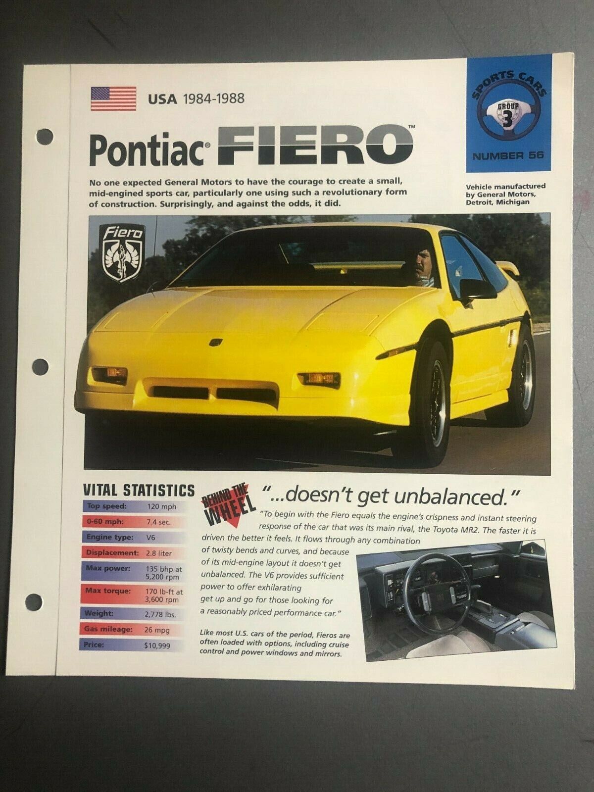 1984 -  1988 Pontiac Firebird Fiero IMP \