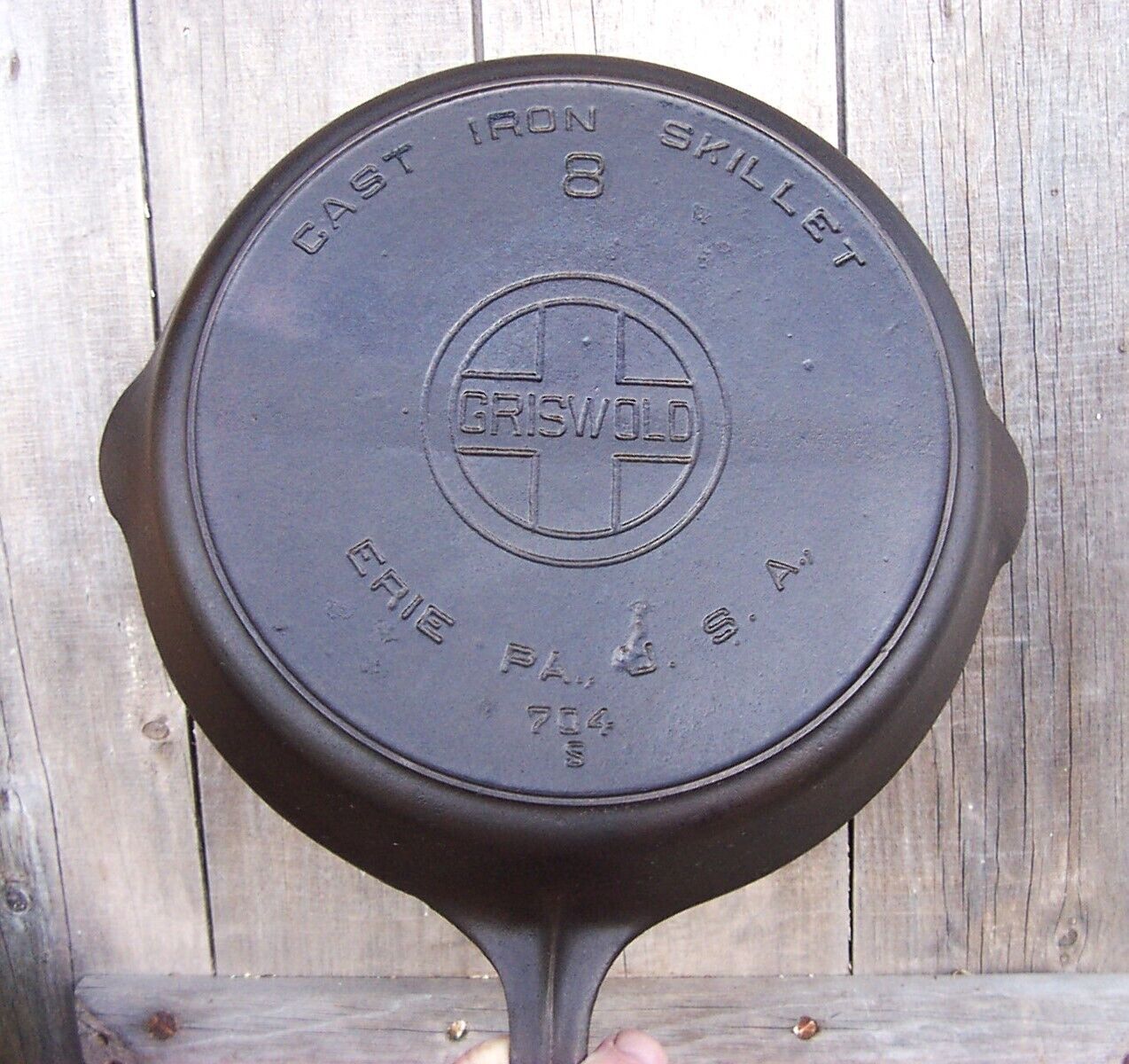 Antique Griswold No. 8 Cast Iron Large Block Logo Skillet w/ Heat Ring p/n 704S
