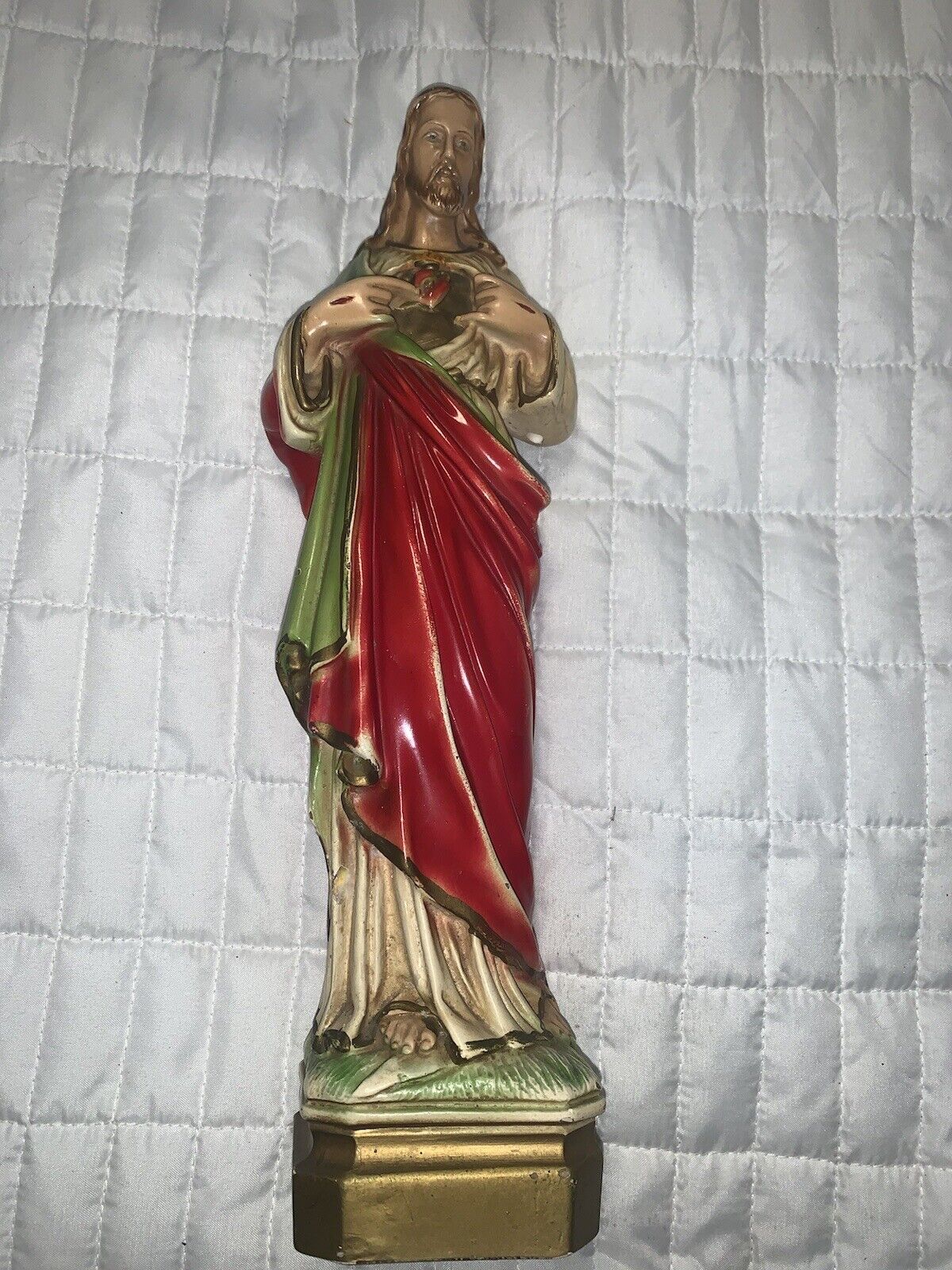 Vintage Sacred Heart Of Jesus Christ Ceramic Statue Figurine 13\