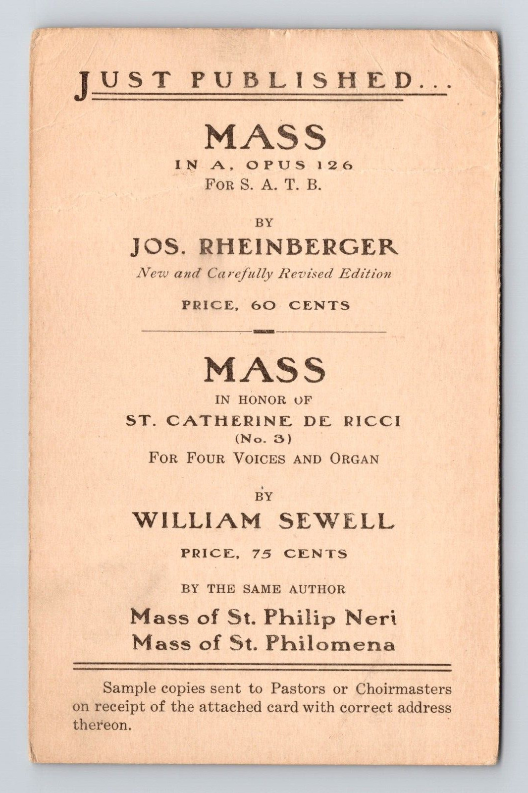 Antique Postcard Advertising Card Catholic Mass Boston MA 1909 Cancel