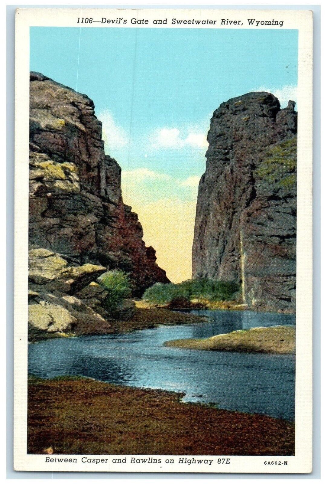 c1930\'s View Of Devil\'s Gate And Sweetwater River Wyoming WY Vintage Postcard