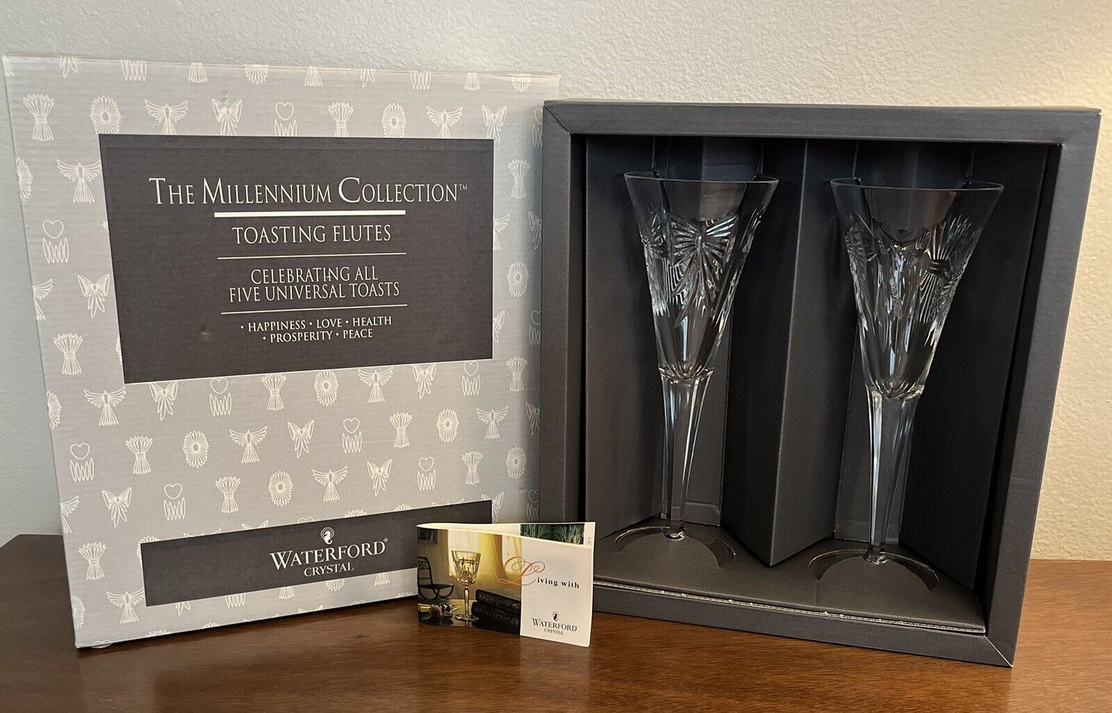Waterford Crystal Millennium Collection Five Universal Toasts Pair Flutes
