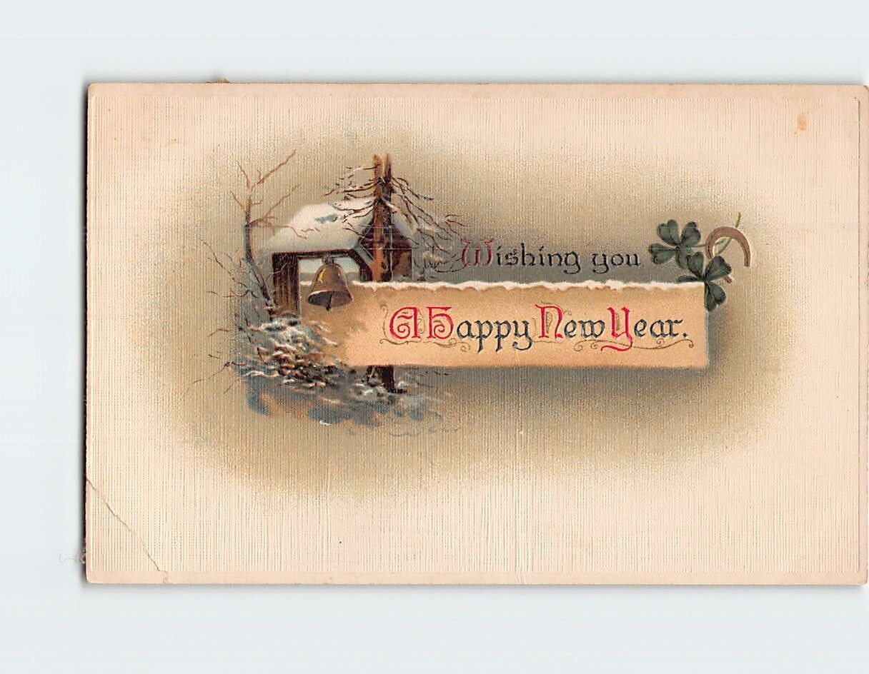 Postcard Wishing you A Happy New Year with Embossed Art Print