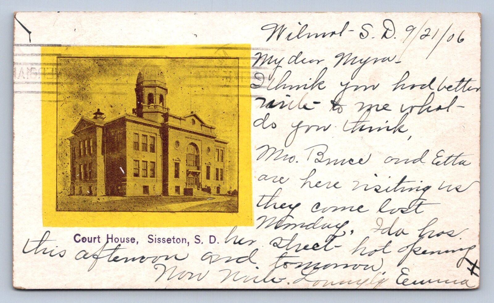 J97/ Sisseton South Dakota Postcard c1910 Court House Building 102