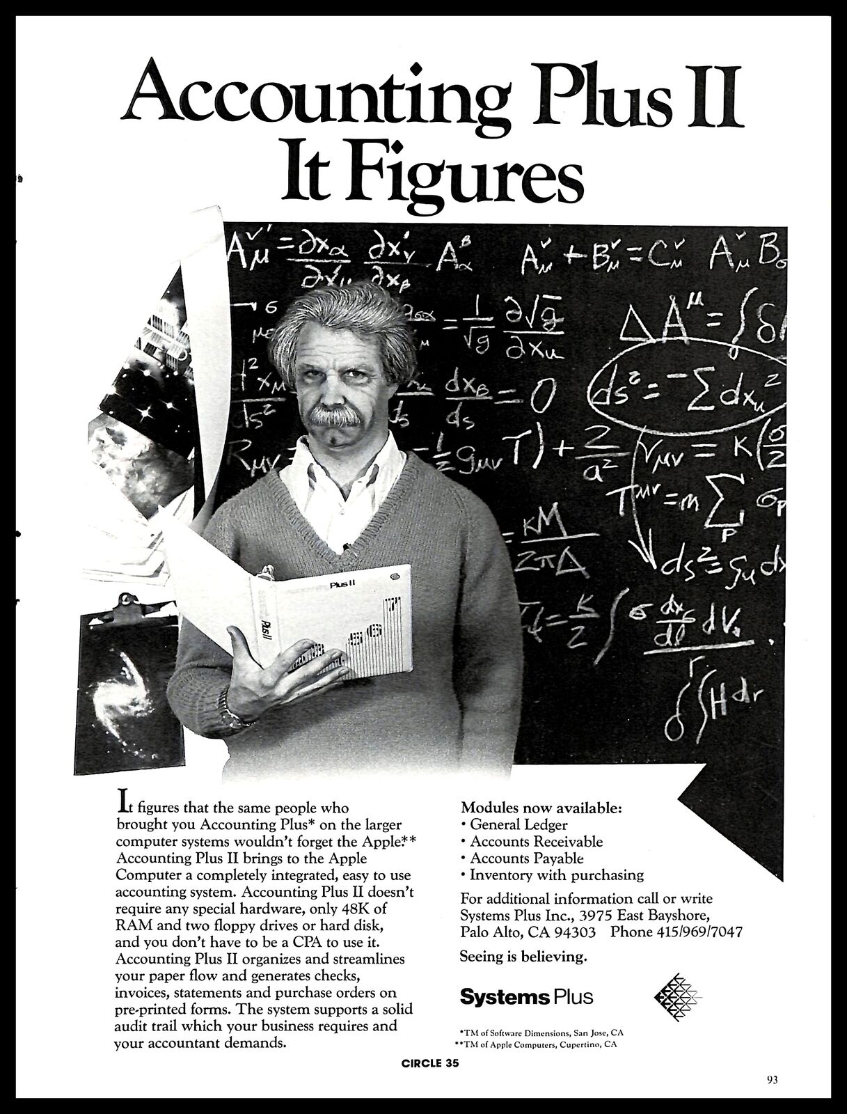 1981 Systems Plus Accounting Software Vintage PRINT AD Apple Computer Math 