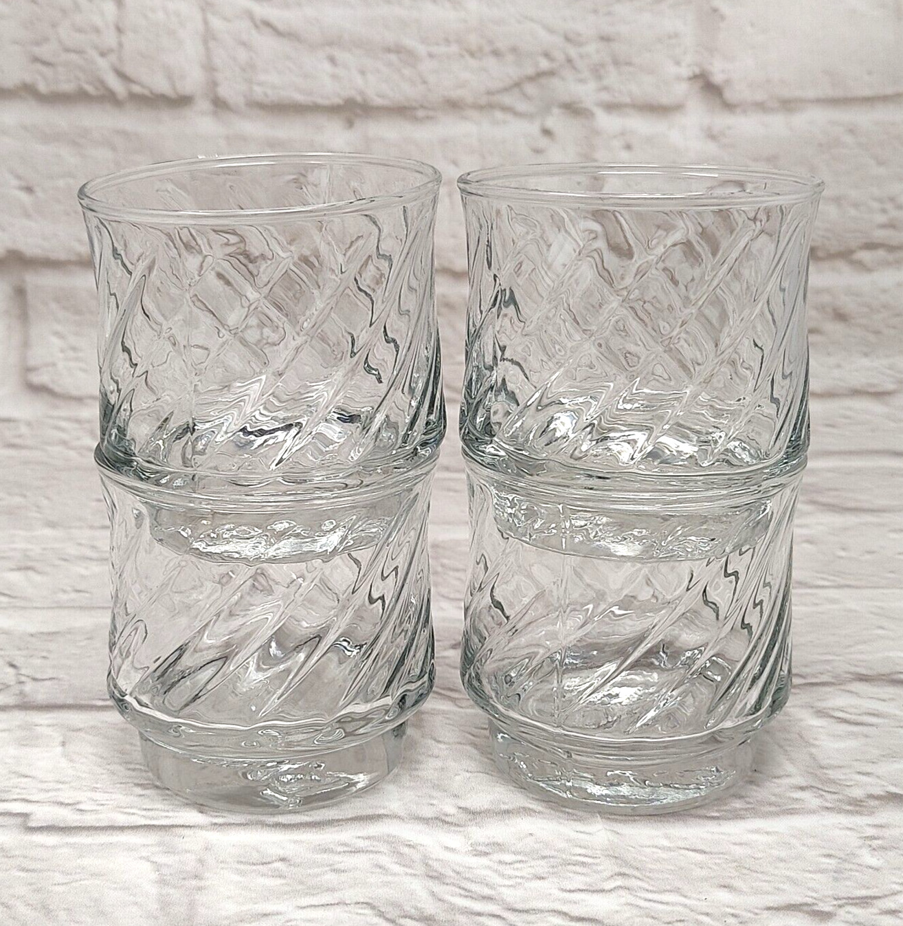 Vtg TANG Drinking Glasses Clear Swirl 4 TANG Embossed Bottom Advertising Promo